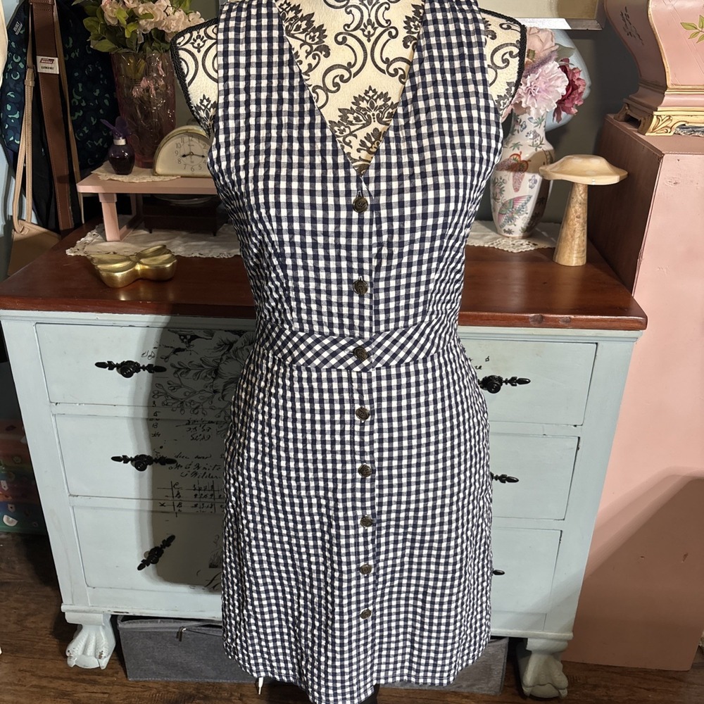JCrew Checkered  Dress Sz 2 Blue. Spring Y2K. 100% Cotton. Lined With Pockets.
